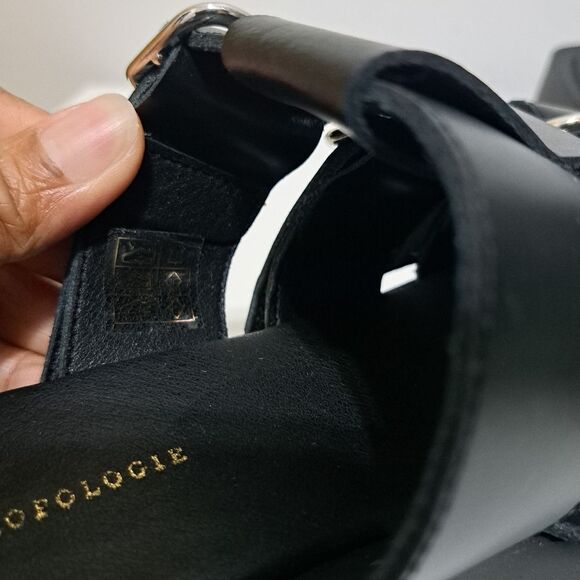 Anthropologie Triple Buckle Straps Chunky Platform Sandals Goth Boho Sz 38 Black - Picture 12 of 16